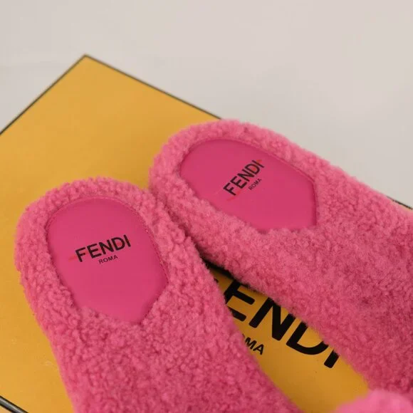 Fendi Shearling FF Baguette Pink Slide Sandals - Picture 3 of 8
